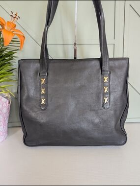 Paloma Picasso Black Leather Tote with Gold X-Accent Hardware
